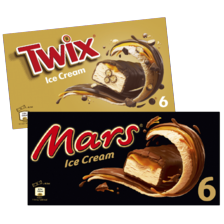 Mars, Snickers, Twix of Bounty ice bars